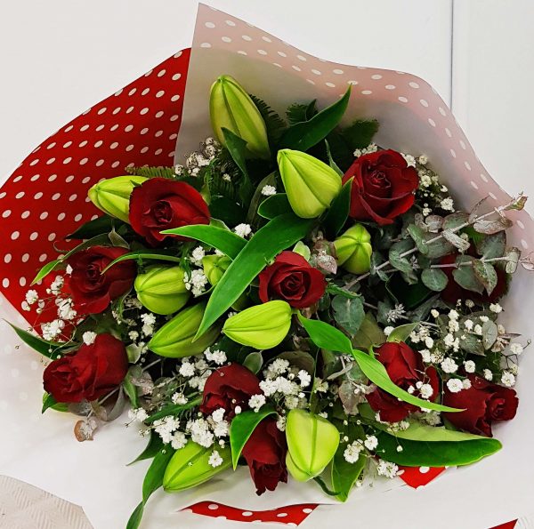 Oriental Elegance Lilly and Red Rose Bouquet